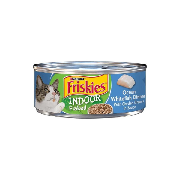 Friskies Indoor Flaked Ocean Whitefish Dinner With Garden Greens In Sauce