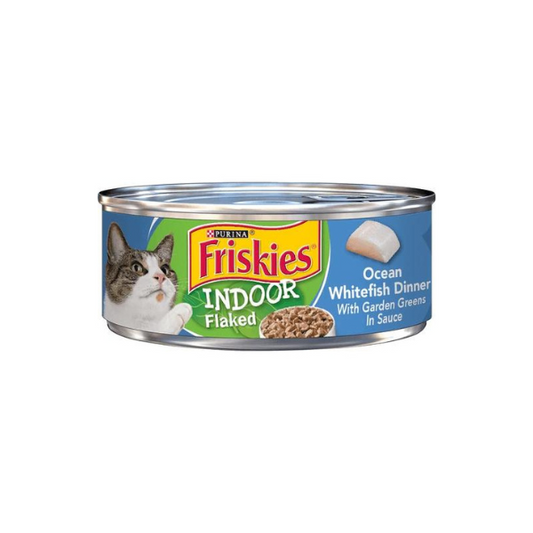 Friskies Indoor Flaked Ocean Whitefish Dinner With Garden Greens In Sauce