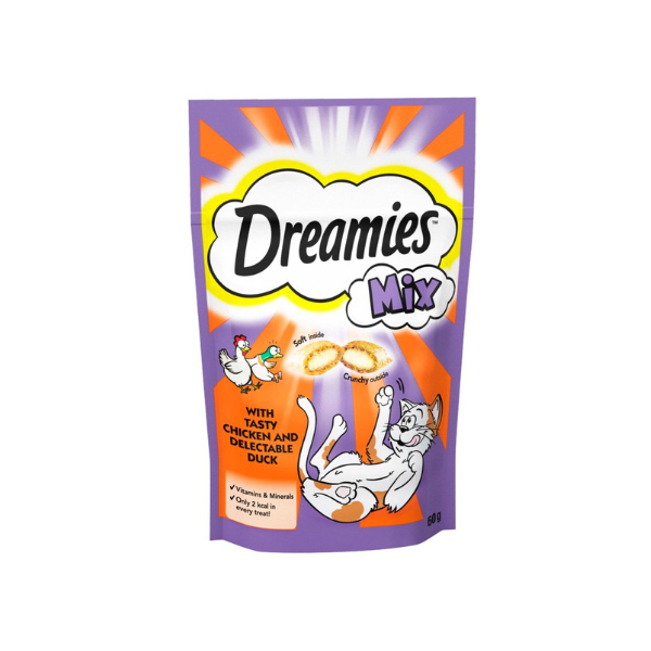 Dreamies Treat With tasty chicken and Delectable duck 60g