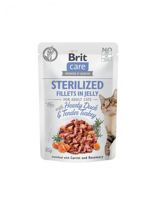 Brit Care Cat Pouch STERILIZED - Hearty Duck & Tender Turkey in Jelly