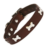 Silver Bones Chocolate Brown Leather Dog Collar
